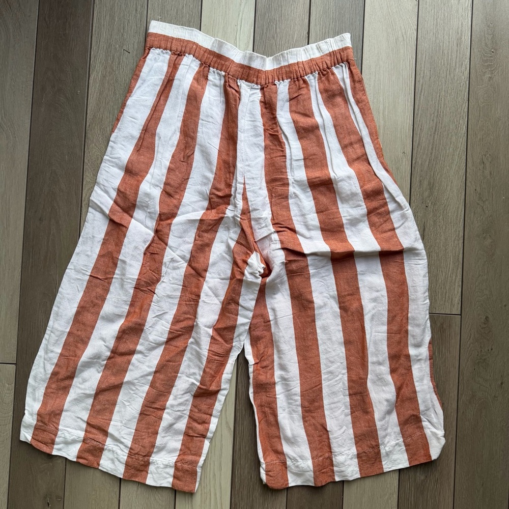 Madewell White & Rust Striped Wide-Leg Cropped Pants - Picture 4 of 8